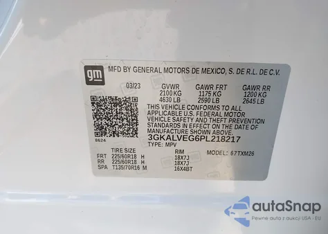 2023 GMC Terrain Awd Slt из США, поврежденный, VIN 3GKALVEG6PL218217